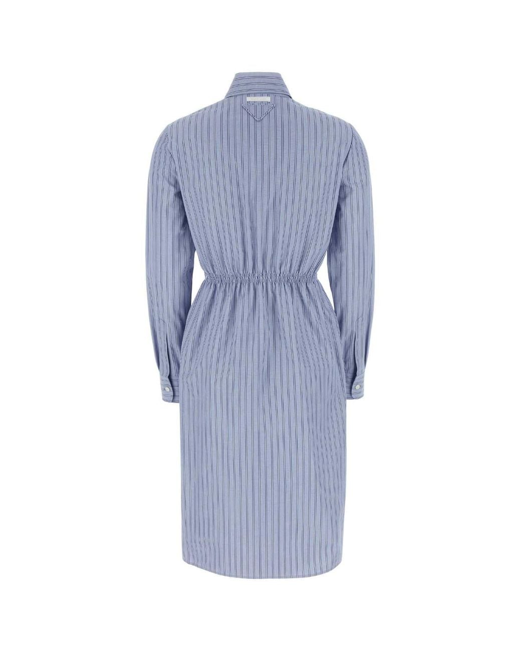 Prada Blue Embroidered Chambray Shirt Dress