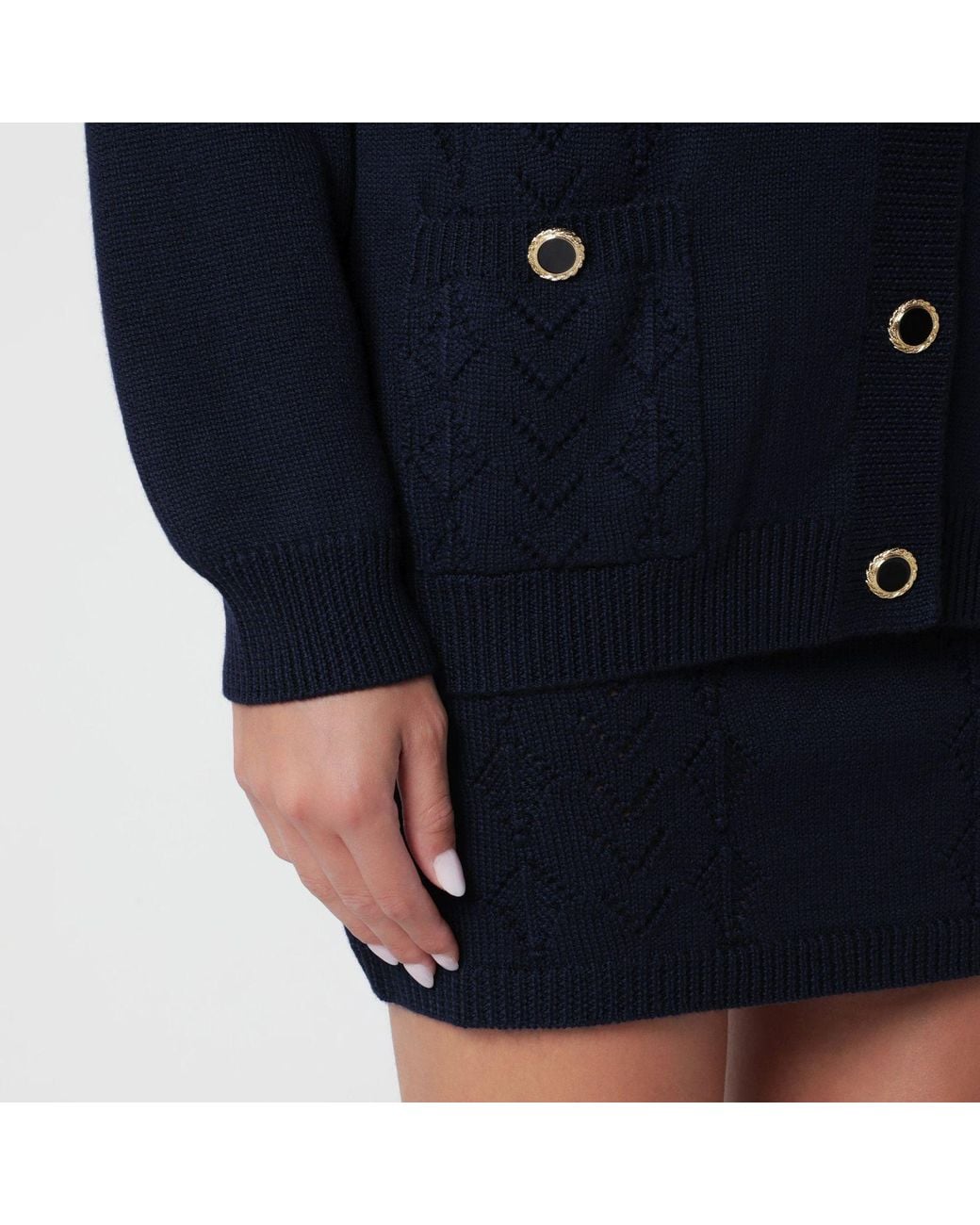 Alessandra Rich Blue Merino Wool Knit Cardigan