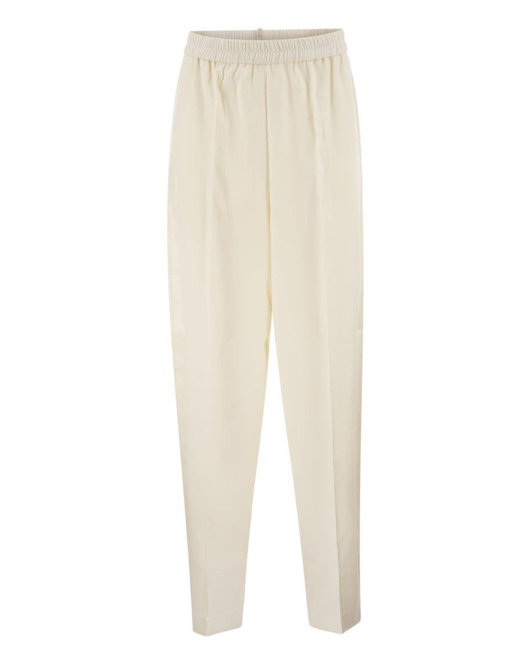 Fabiana Filippi White Stretch Virgin Wool Trousers With Elasticated Waistband