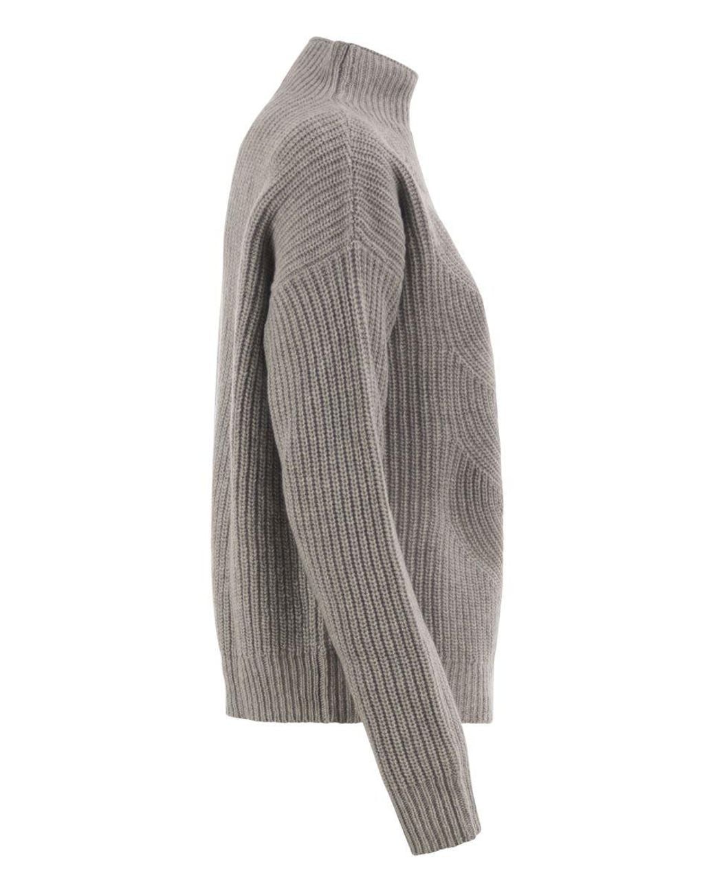 Herno Gray Pure Wool Jumper With Textured Knit And High Neck