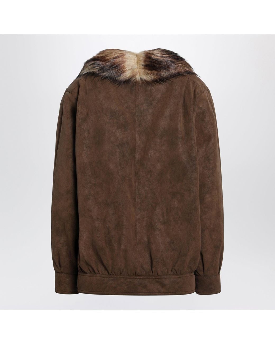 MM6 by Maison Margiela Brown Suede-Effect Jacket With Faux Fur Collar
