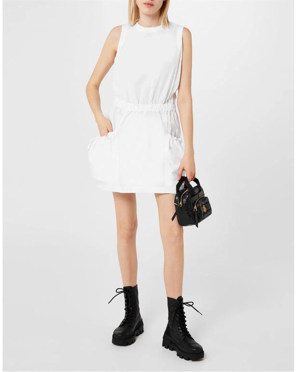 Moncler White Drawstring Sleeveless Mini Dress