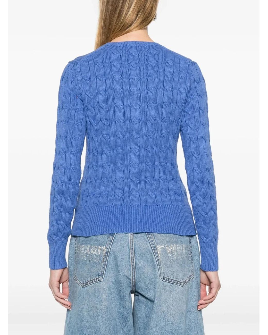 Polo Ralph Lauren Blue Cable Knit Cotton Crew Neck Cardigan