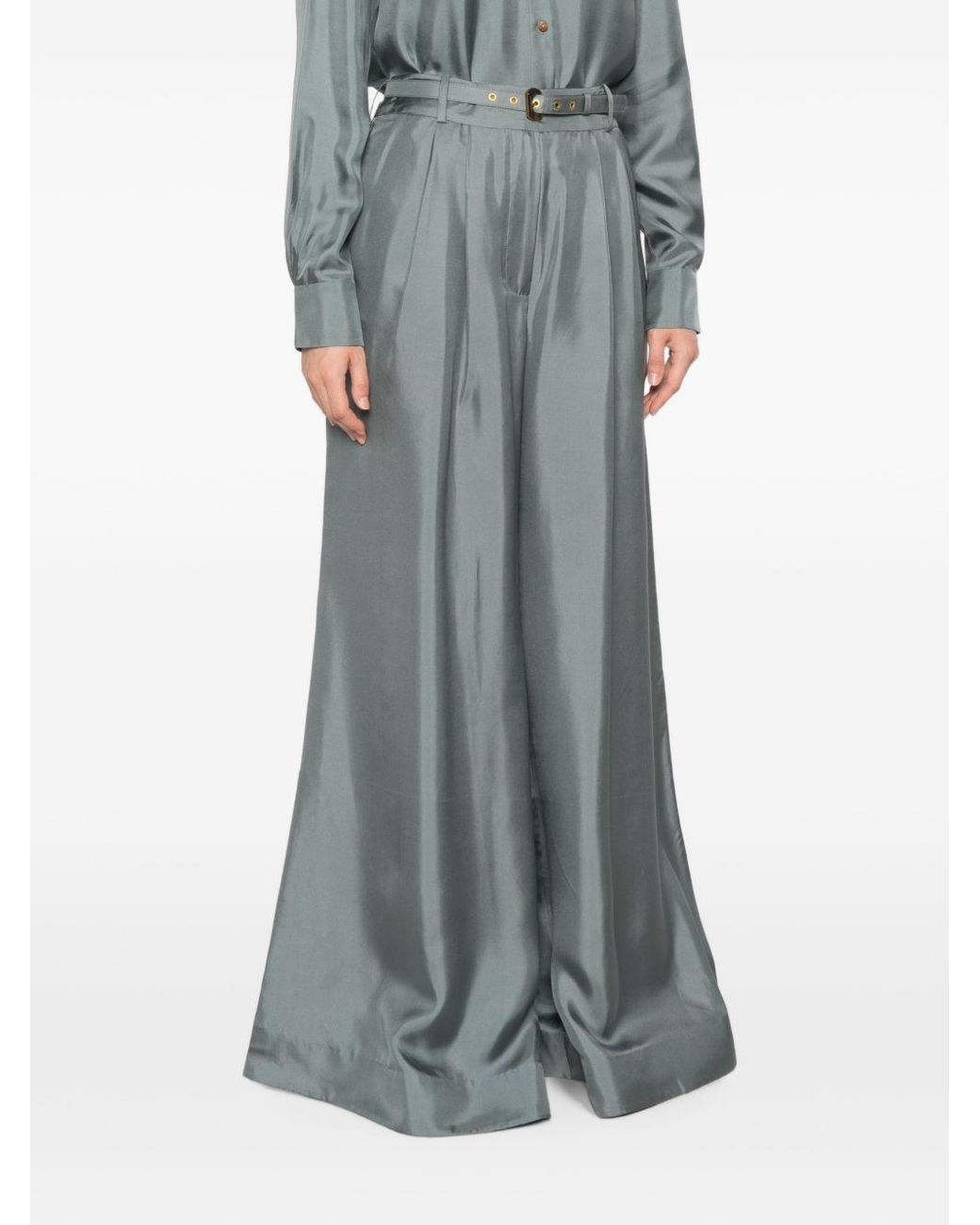 Zimmermann Blue Silk Wide-Leg Trousers