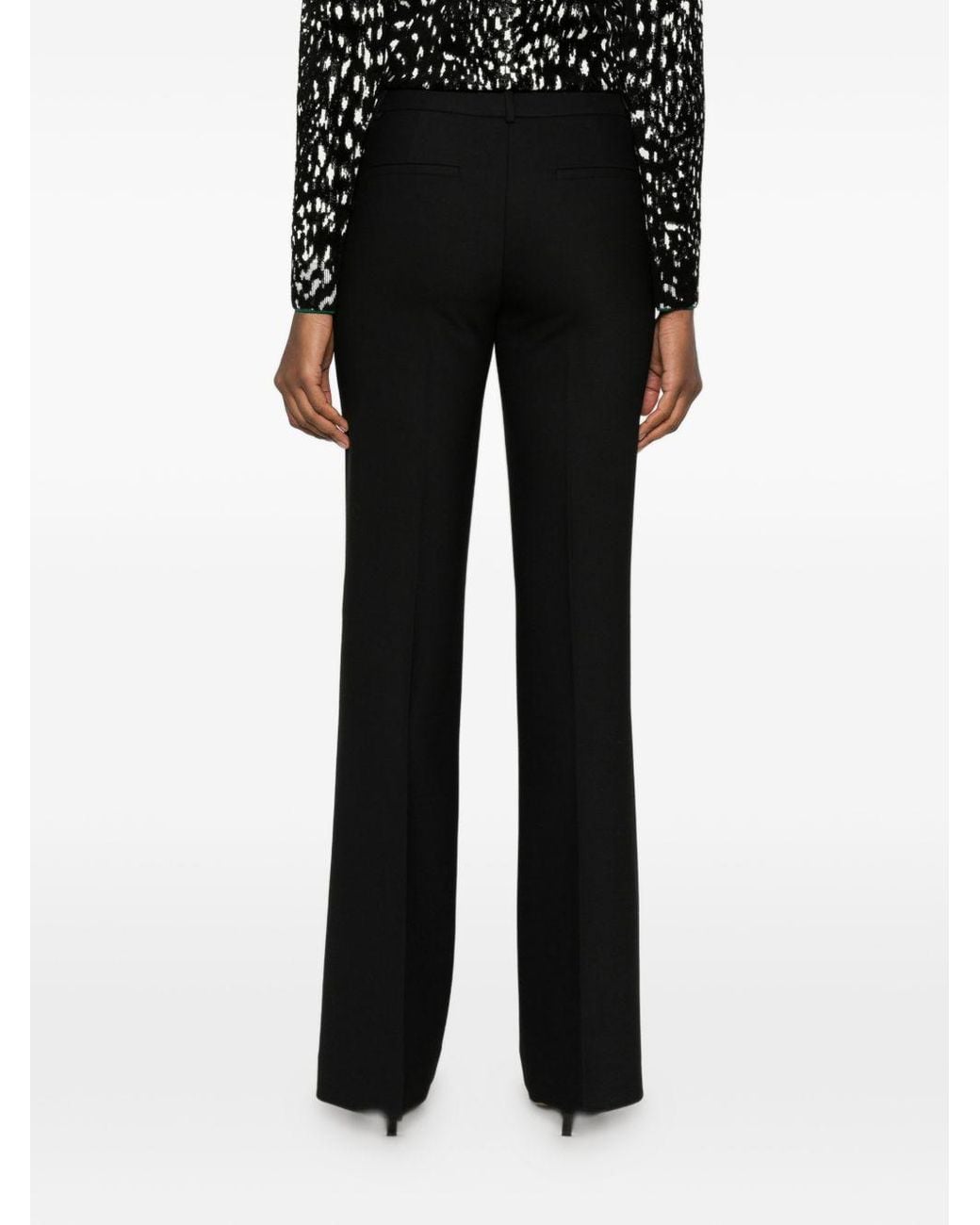 Via Masini 80 Black Wool Flared Leg Trousers