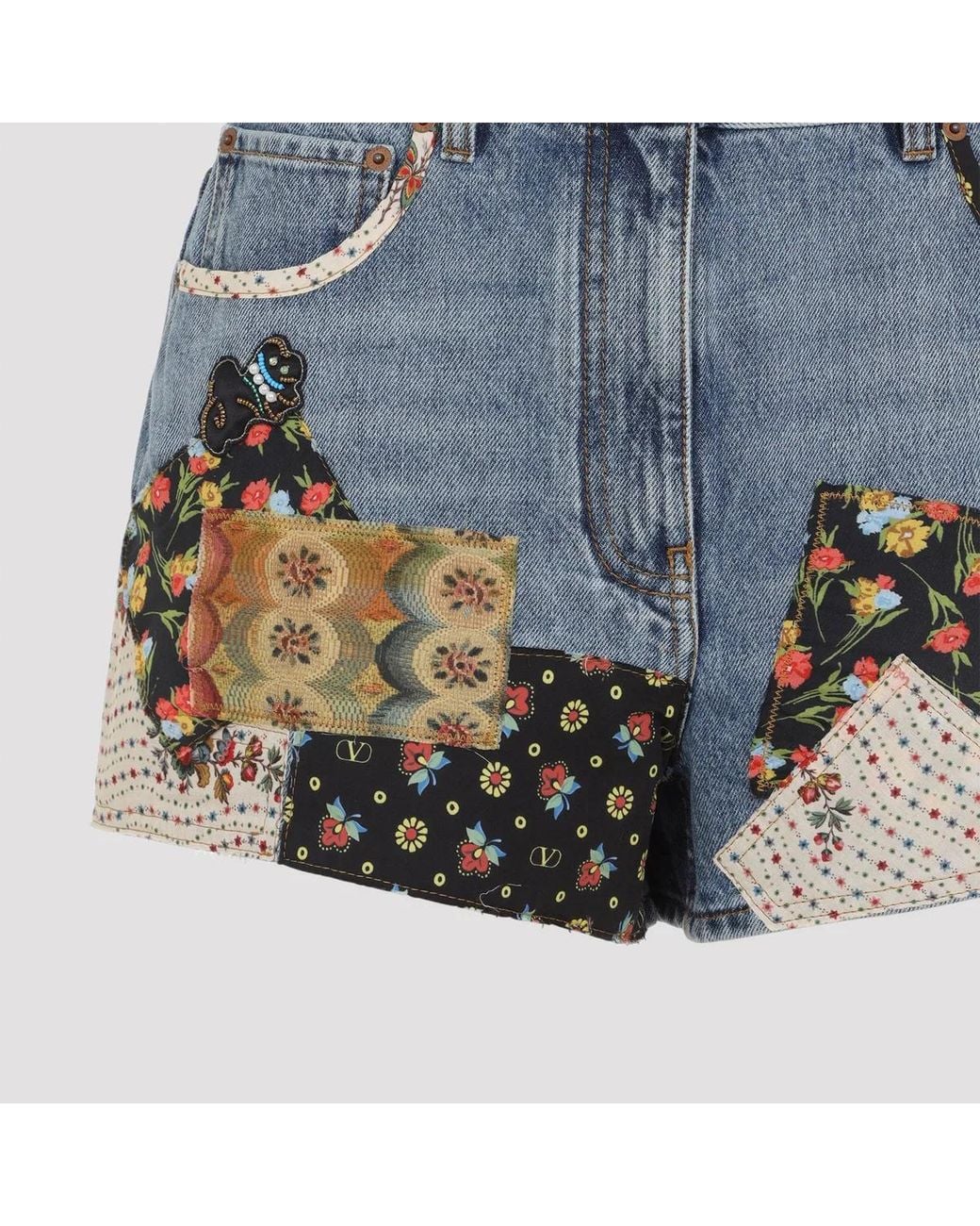 Valentino Blue Patchwork Cotton Shorts