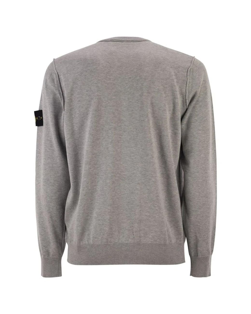 Stone Island Gray Crew Neck Jumper With Small Lapel for men