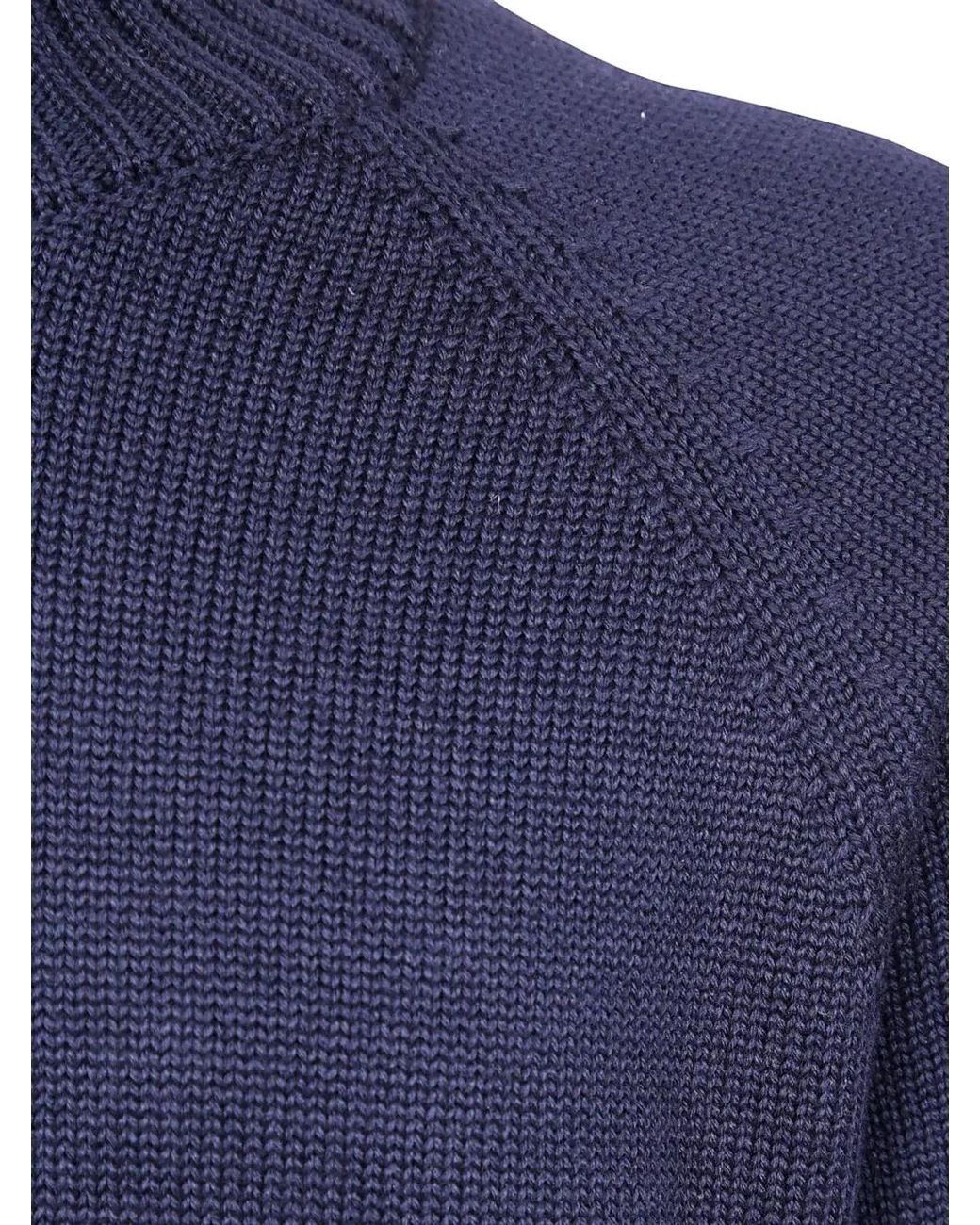 Zanone Blue Stockinette Stitch Slim Fit Raglan Sleeved Mock Neck Sweater for men