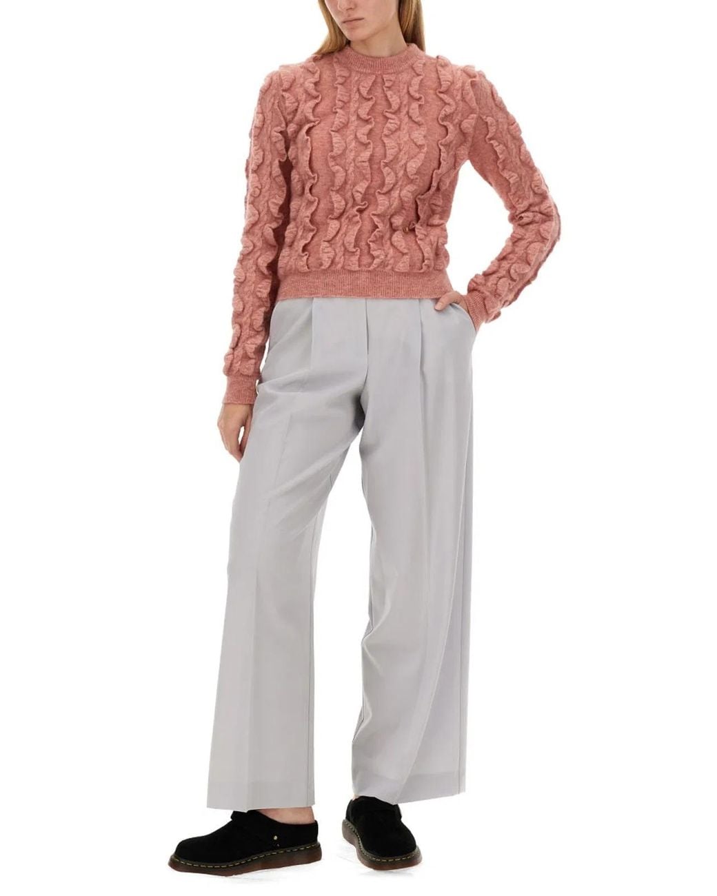 Moschino Red Ruffled Texture Wool Blend Sweater