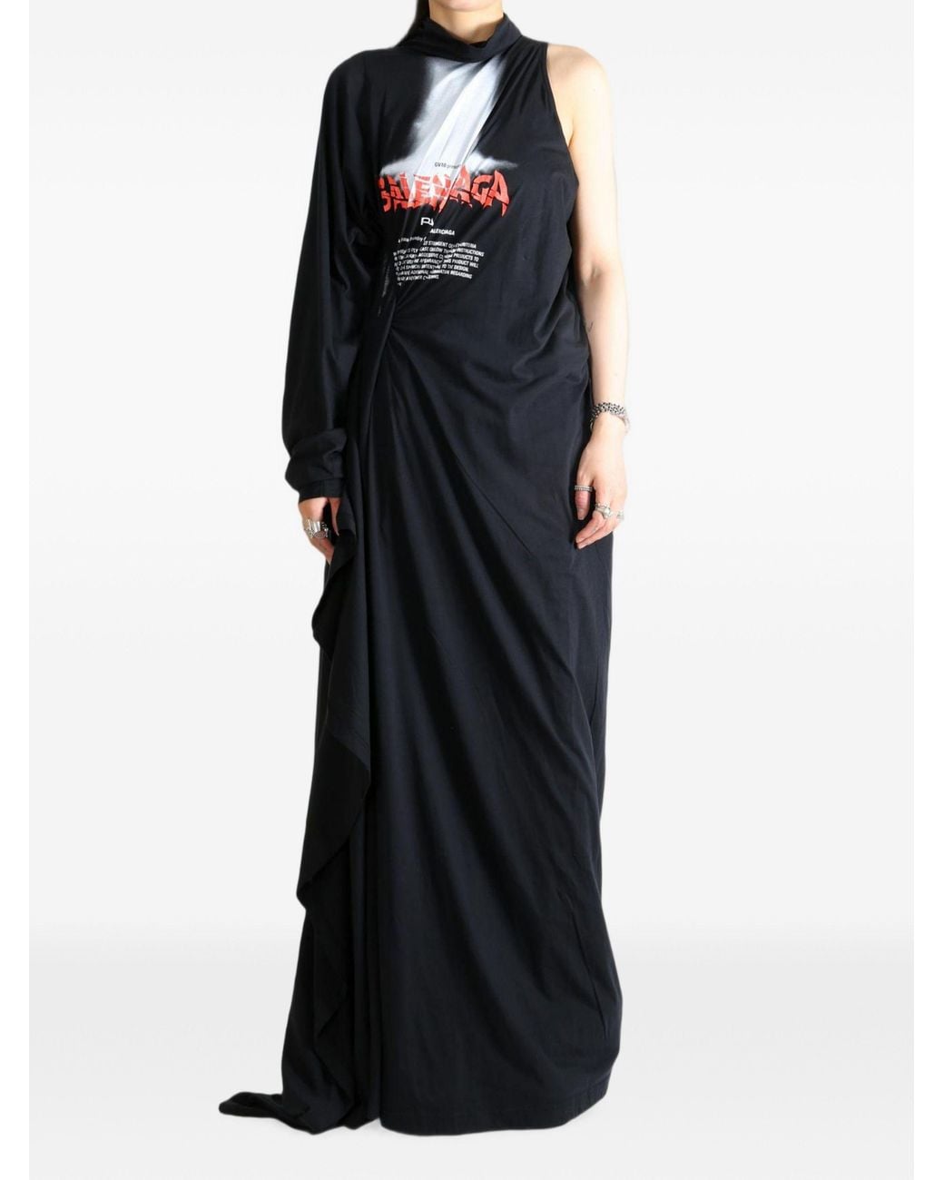 Balenciaga Black Abito The Door Lungo Drappeggiato