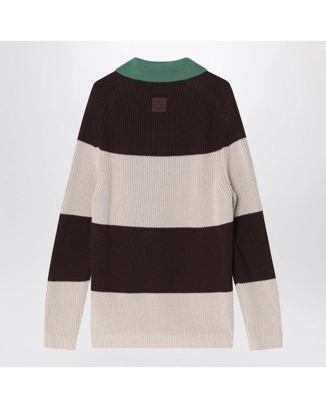 Fendi Black Knitted Cotton Polo Shirt With And Stripes for men