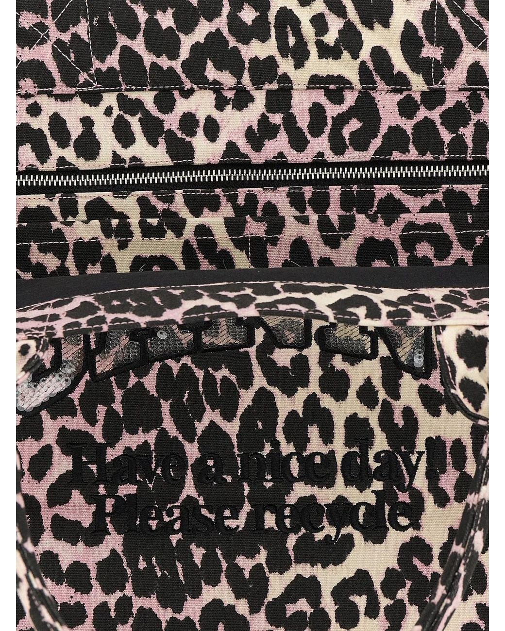 Ganni Black 'Leopard Sequin Xxl Tote' Shopping Bag