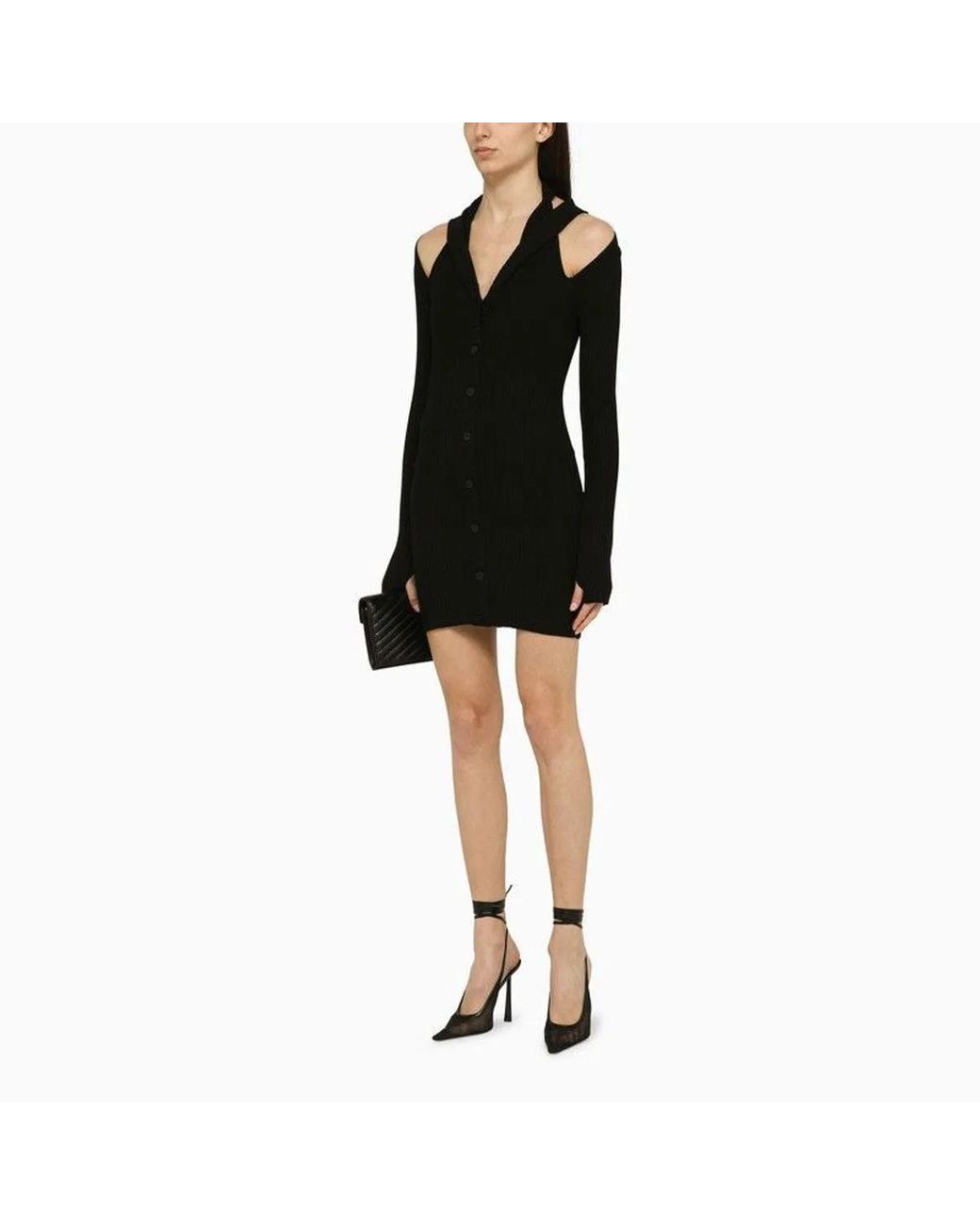ANDREADAMO Black Andreadamo Ribbed Mini Dress With Cut-Out