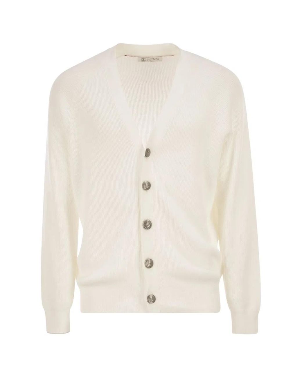 Brunello Cucinelli White English Coast Cotton Cardigan With Raglan Sleeves for men