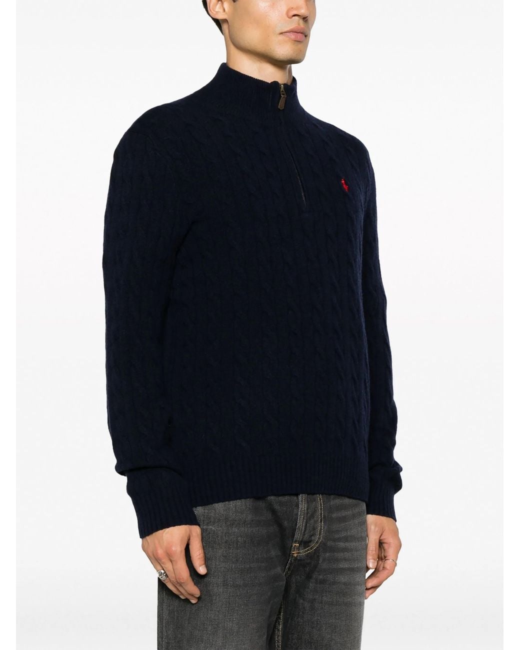 Polo Ralph Lauren Blue Cable-Knit Quarter-Zip Jumper for men
