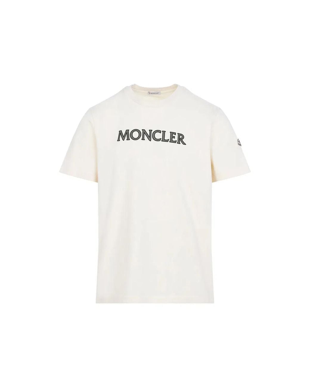 Moncler White Cotton T-Shirt, With Chest Logo for men