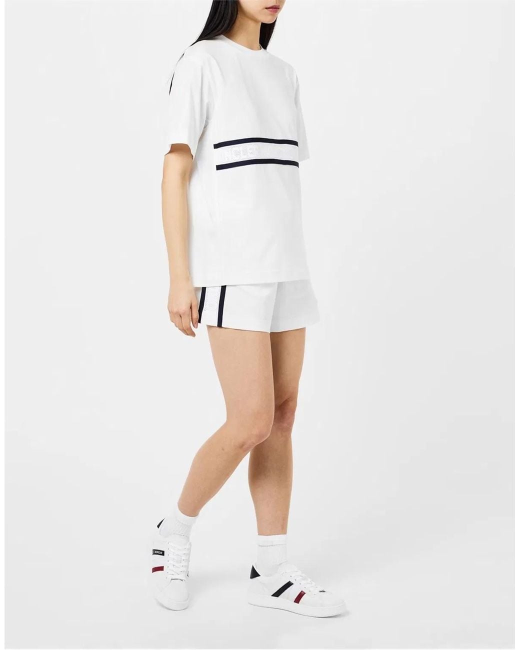 Moncler White Stripe Detail Logo Mini Shorts For