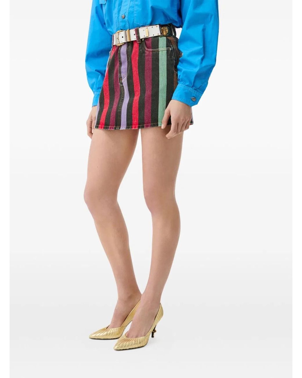 Versace Red Striped Denim Skirt
