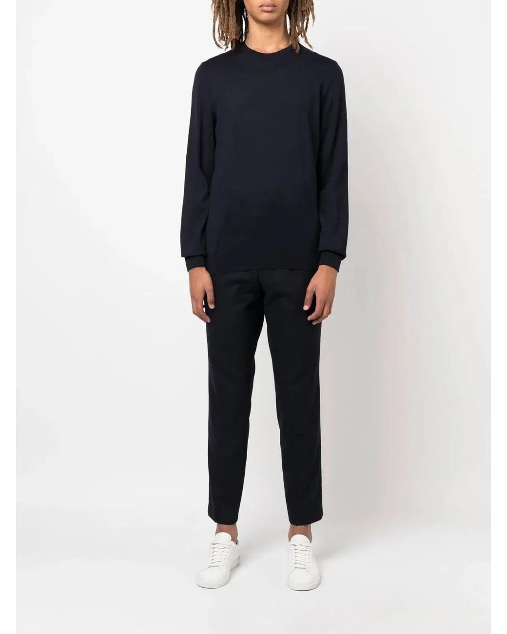 Boss Blue Regular Fit Virgin Wool Jumper With Embroidered Logo for men