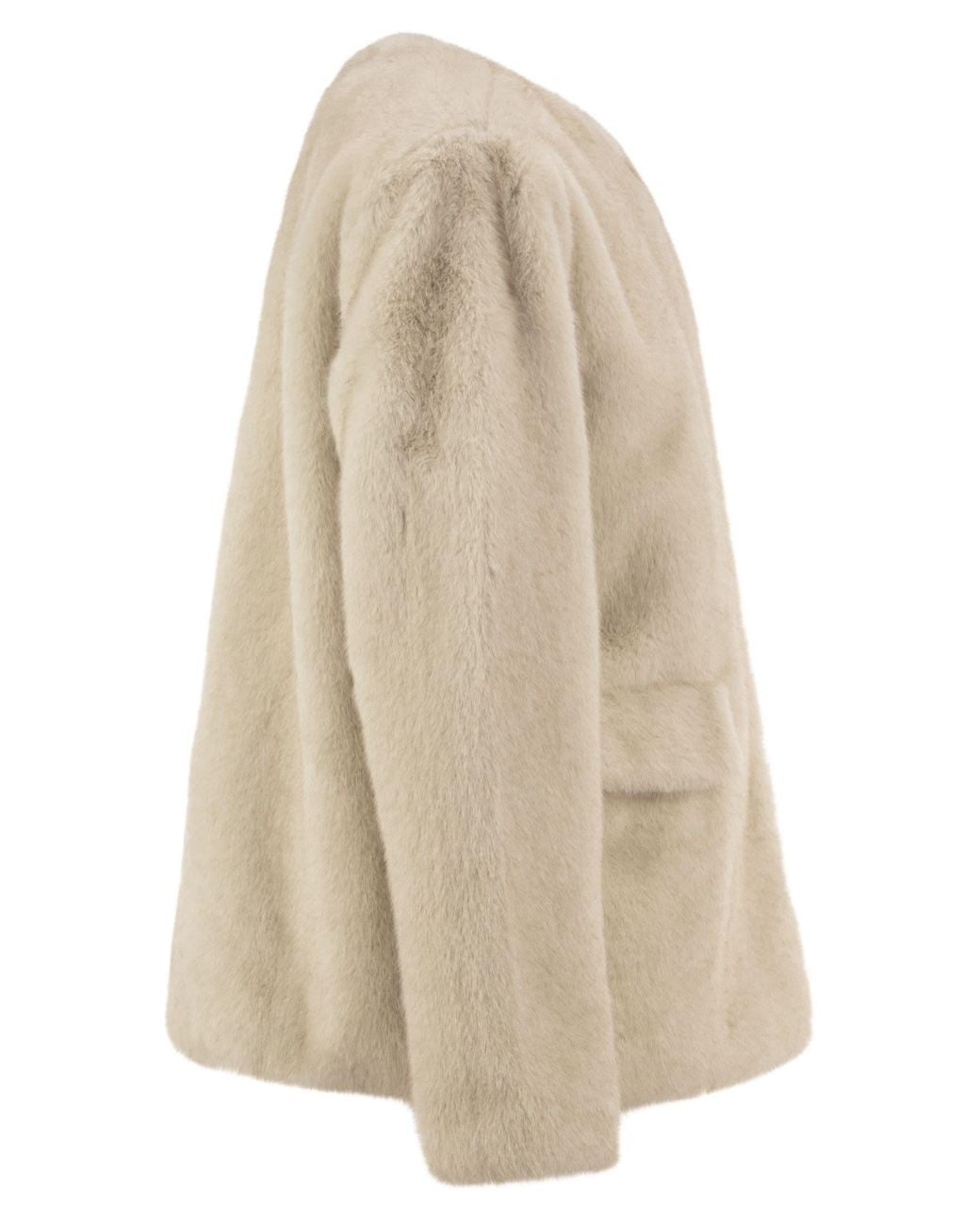 Ralph Lauren Natural Faux Fur Jacket With Round Neckline