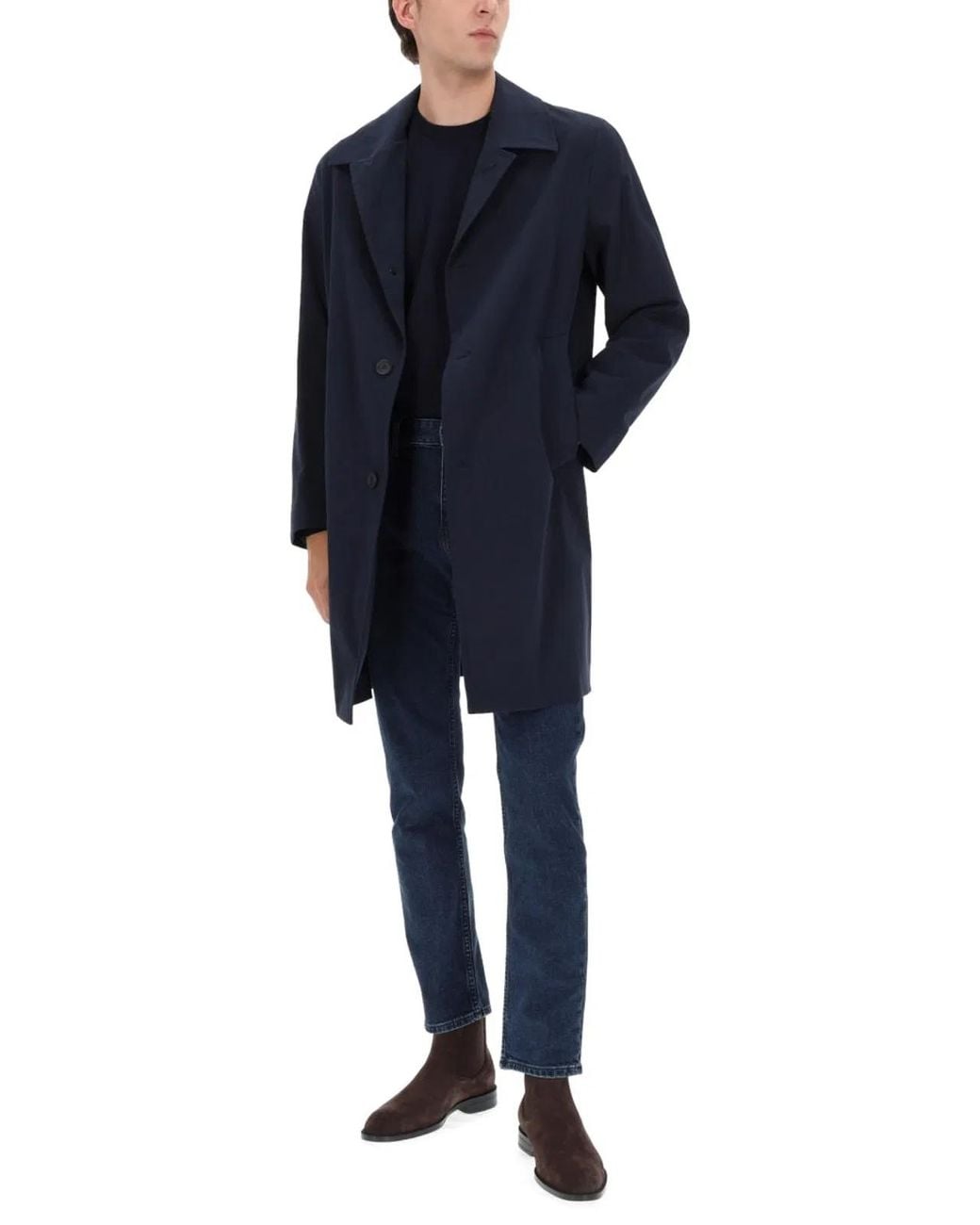 Boss Blue Cotton Blend Trench for men