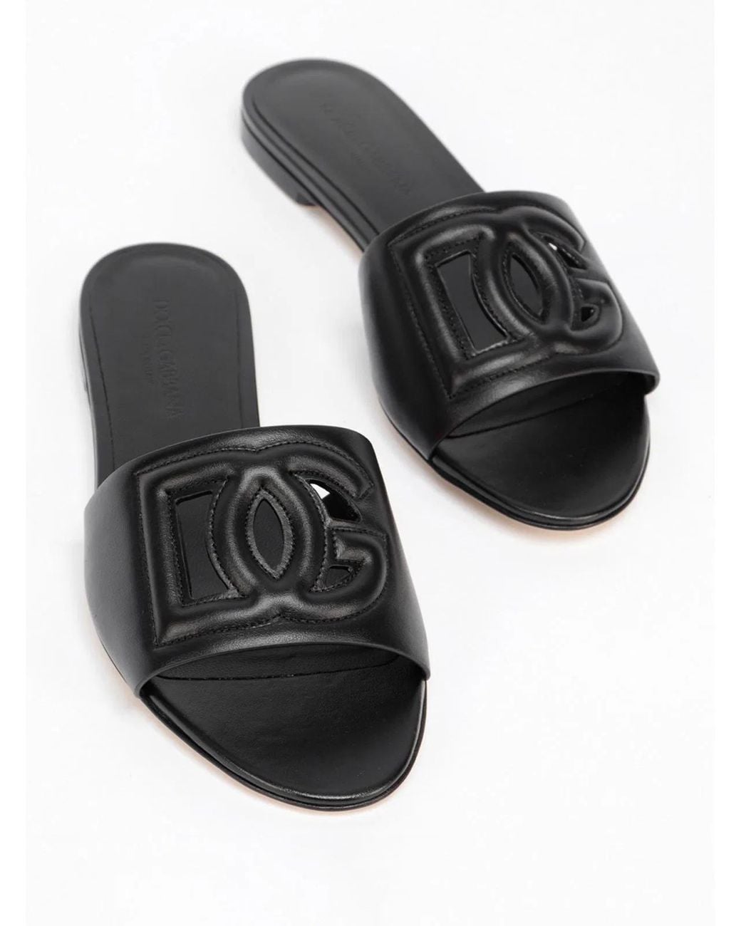 Dolce & Gabbana Black Dolce & Gabbana Bianca Leather Slides