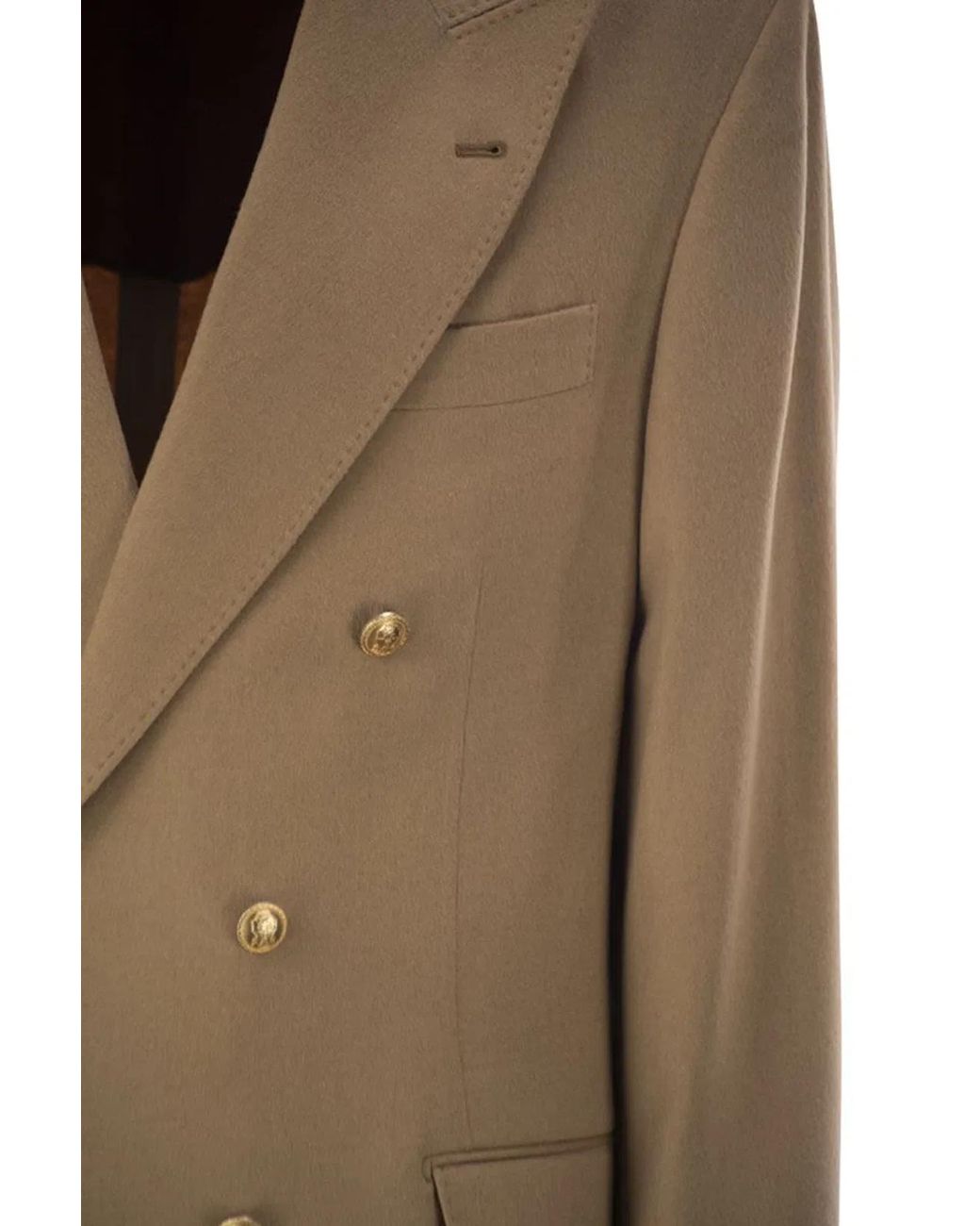 Brunello Cucinelli Brown Double-Breasted Pure Hair Blazer With-Tone Buttons for men