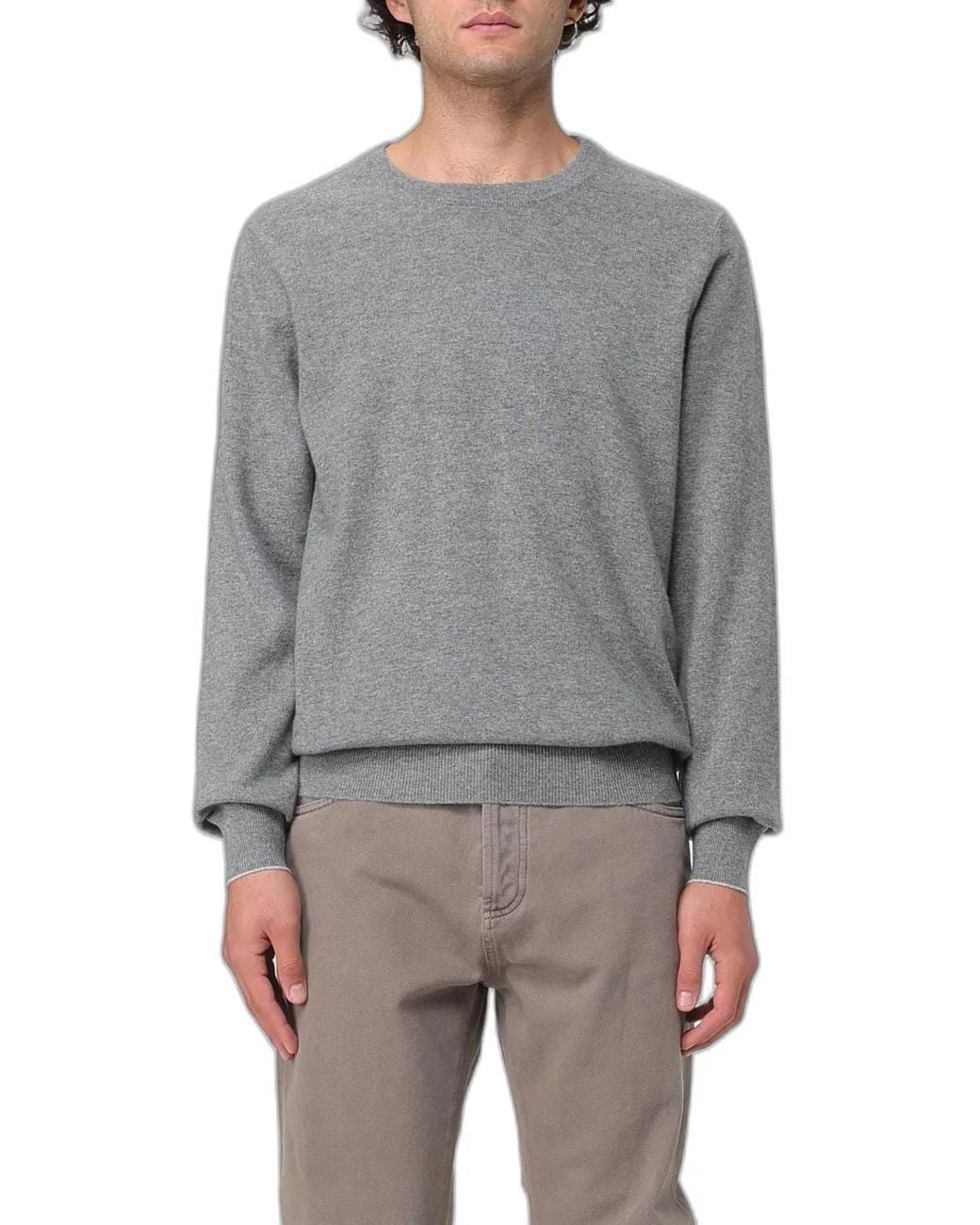 Brunello Cucinelli Gray Pure Cashmere Crew-Neck Sweater for men