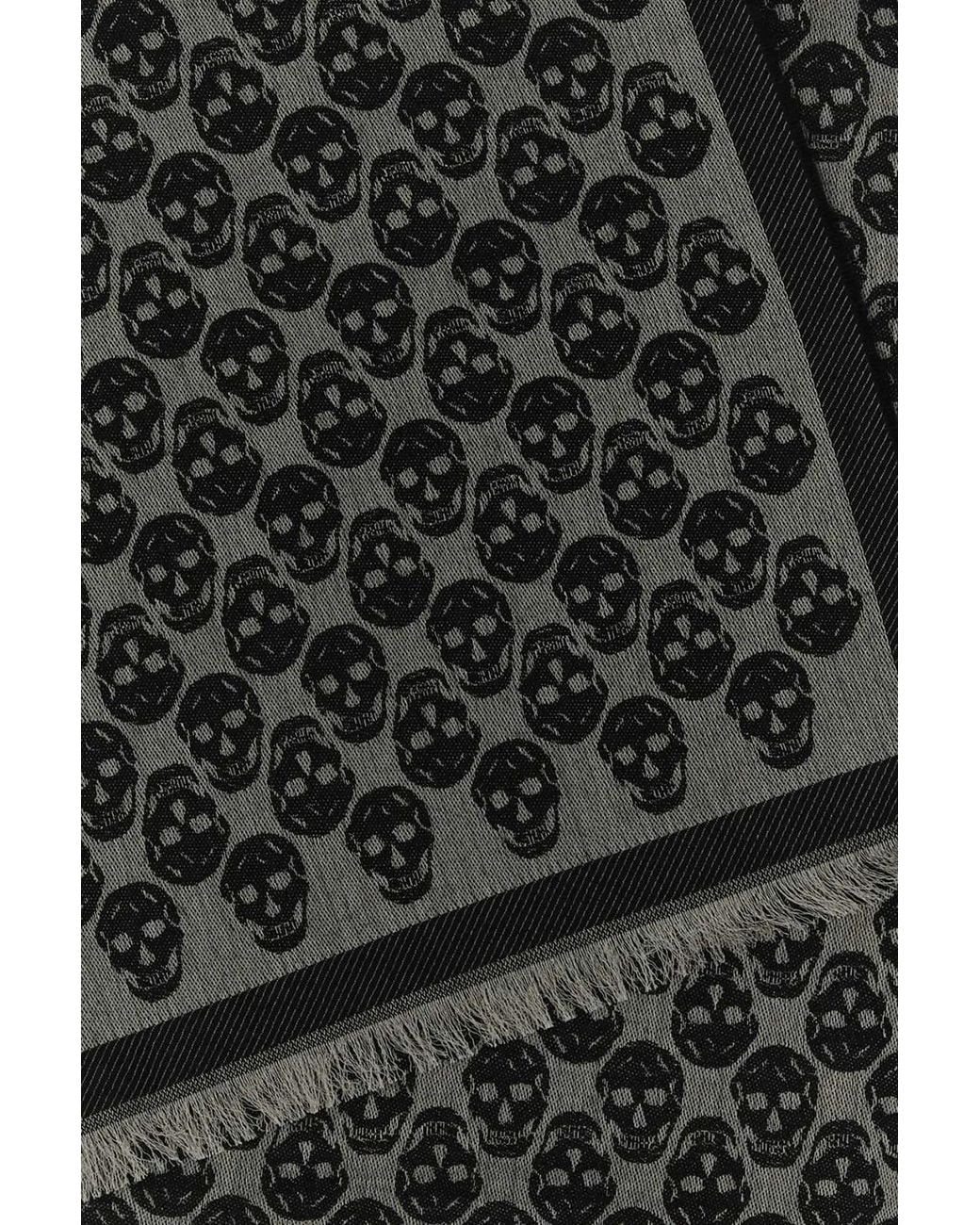 McQueen Black Embroidered Wool Blend Foulard for men