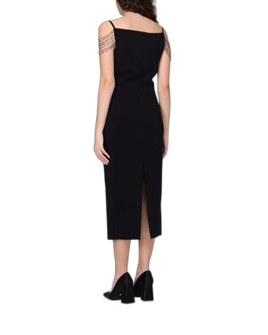 Pinko Black Midi Dress With Jewelled Shoulders