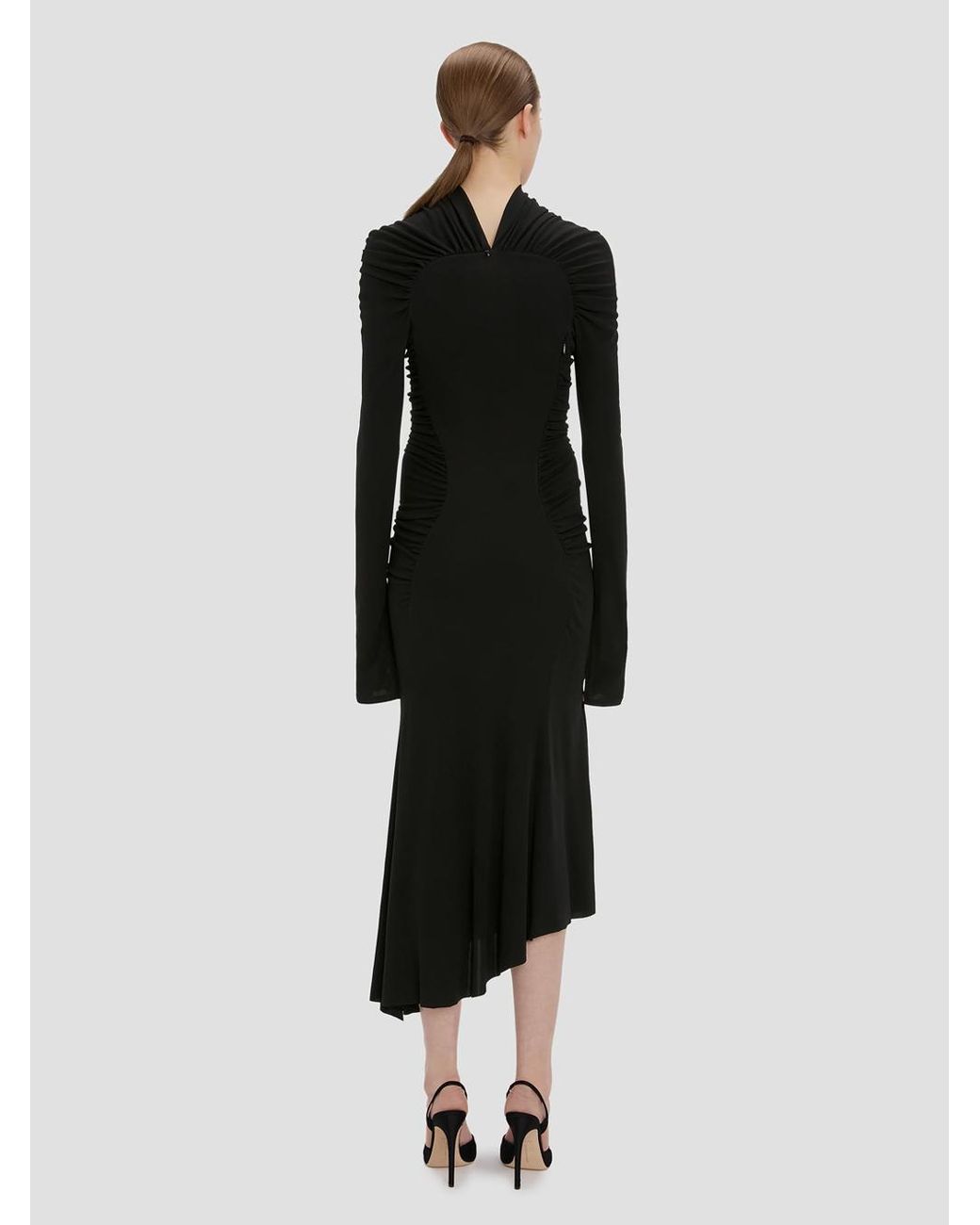 Victoria Beckham Black Crepe Jersey Gathered Midi Dress