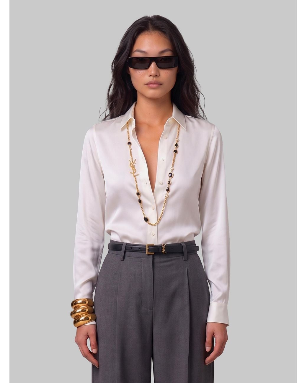 SUTTON NEW YORK Gray Stretch Silk Shirt