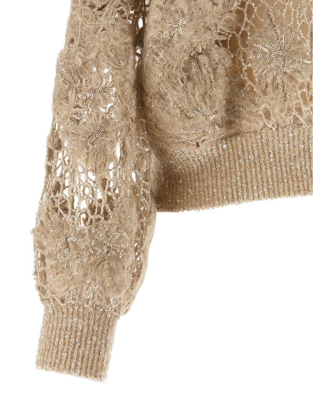 Brunello Cucinelli Natural 'Whispering Bloom Embroidery' Sweater