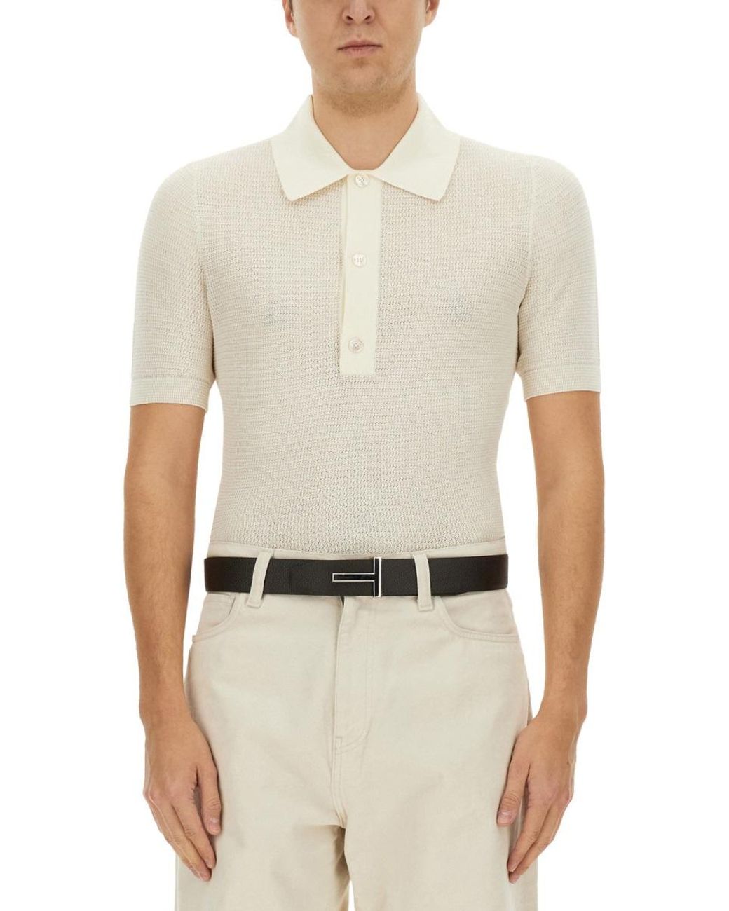 Tom Ford White Polo Shirt Cotton And Silk for men