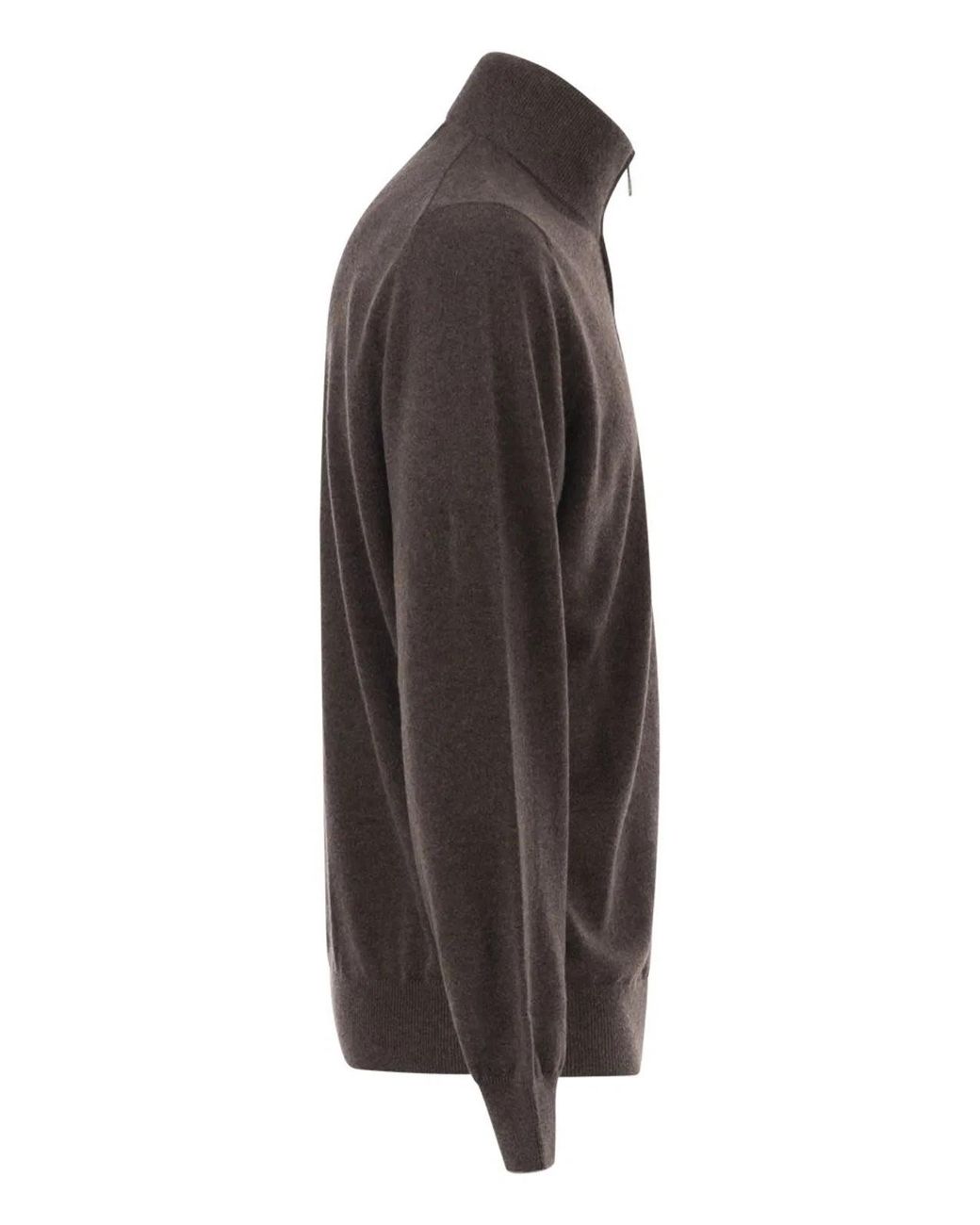 Brunello Cucinelli Brown Cashmere Turtleneck Sweater With Zipper for men