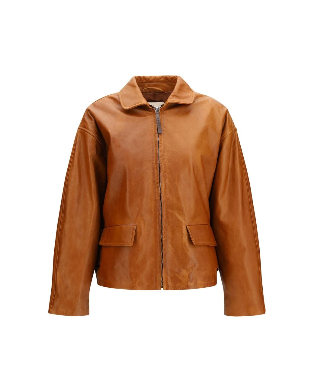 Marni Brown Glossy Leather Jacket With Back Martingale