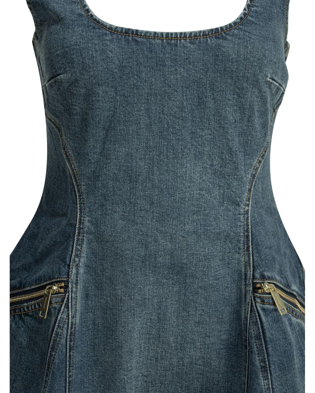 Self-Portrait Blue Denim Flared Mini Dress