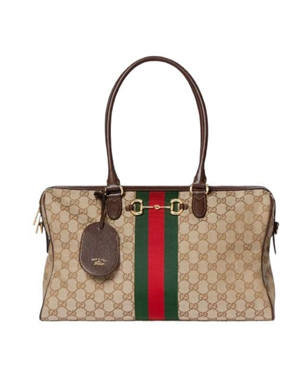 Gucci Brown Large Horsebit Web Top Handle Bag