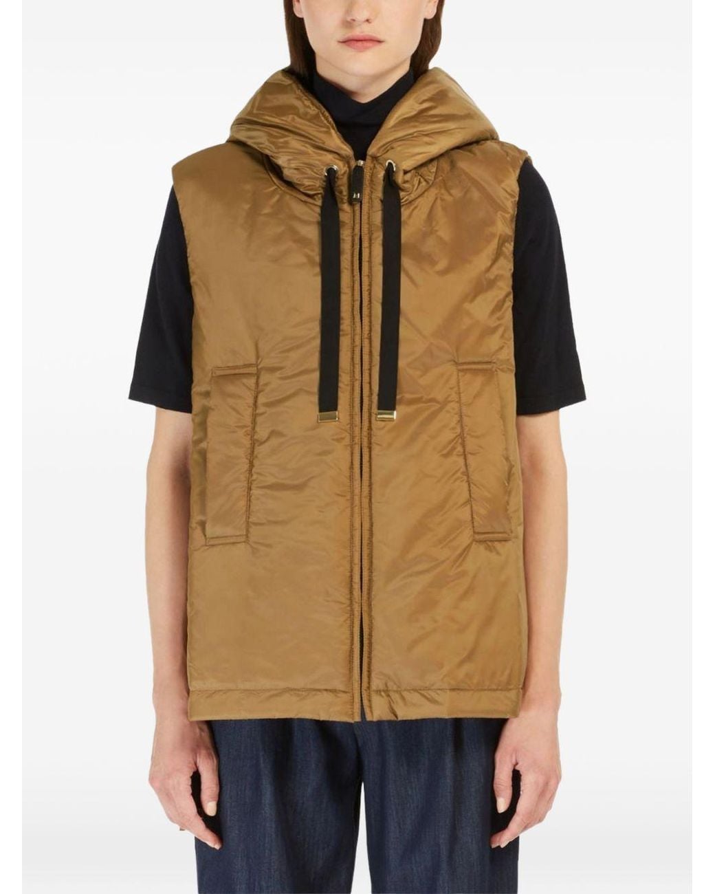 Max Mara Natural Waterproof Cameluxe Padded Canvas Vest With Zip Front
