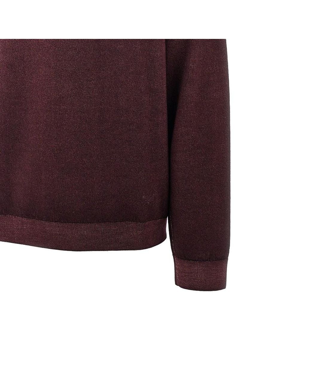 Emporio Armani Purple Garment Dyed Wool Crewneck Sweater for men