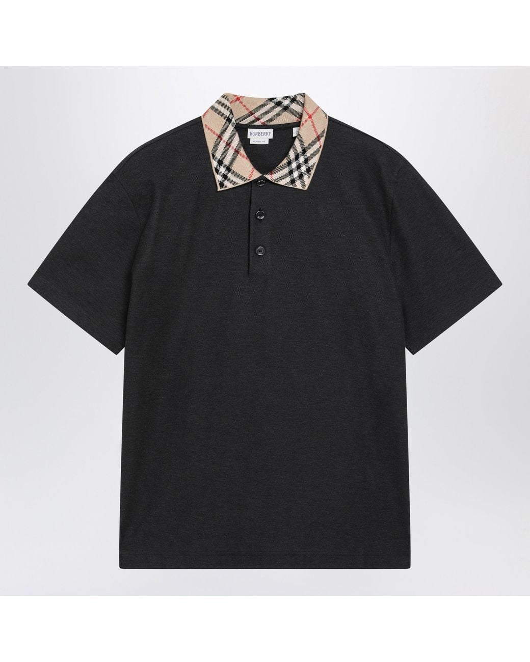 Burberry Black Dark Polo Shirt With Check Collar for men