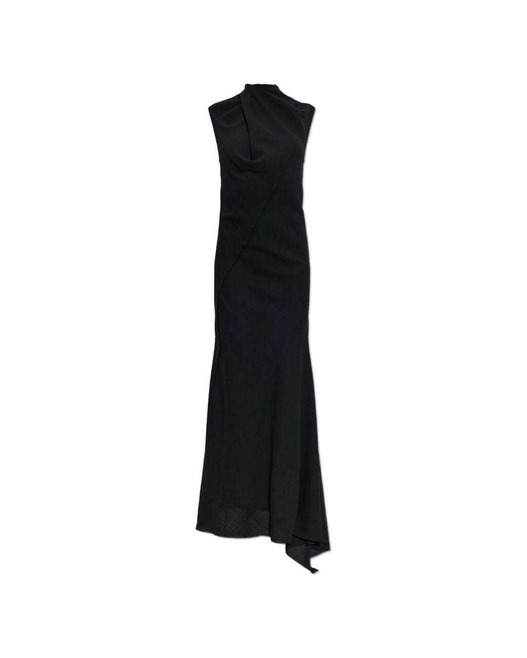 The Attico Black Scooped Back Wool Long Dress