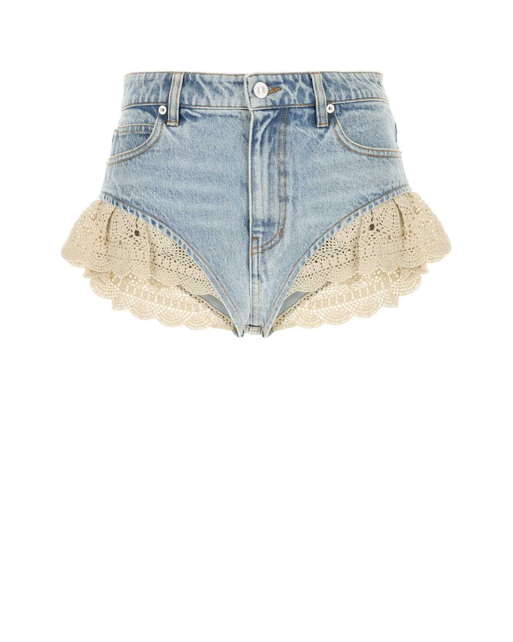 FRAME Blue Crochet Denim Shorts