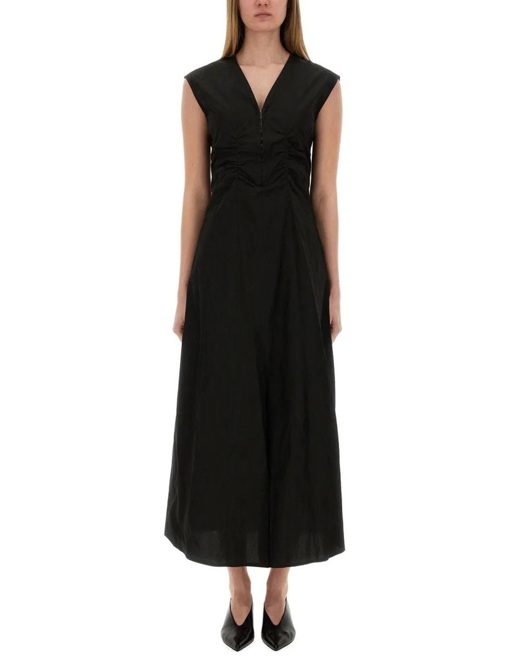 Alysi Black Long Poplin Dress