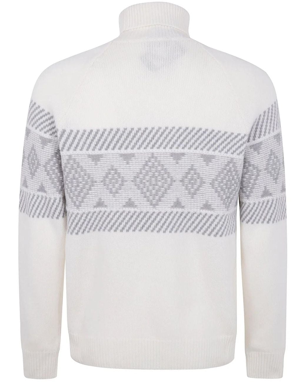 Barba Napoli White Turtle Neck Central Embroider Sweater for men