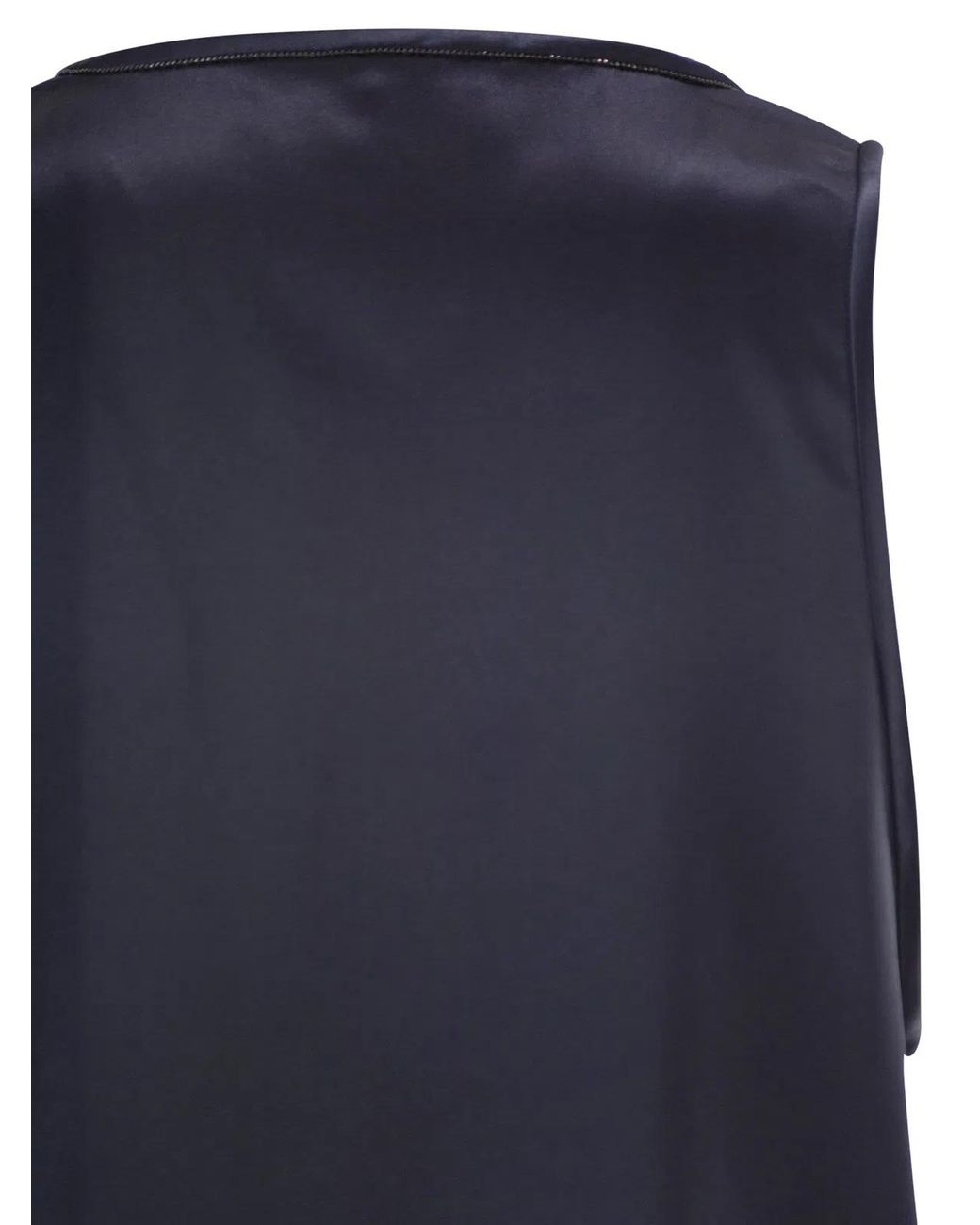 Brunello Cucinelli Blue Stretch Silk Satin Crew Neck Top