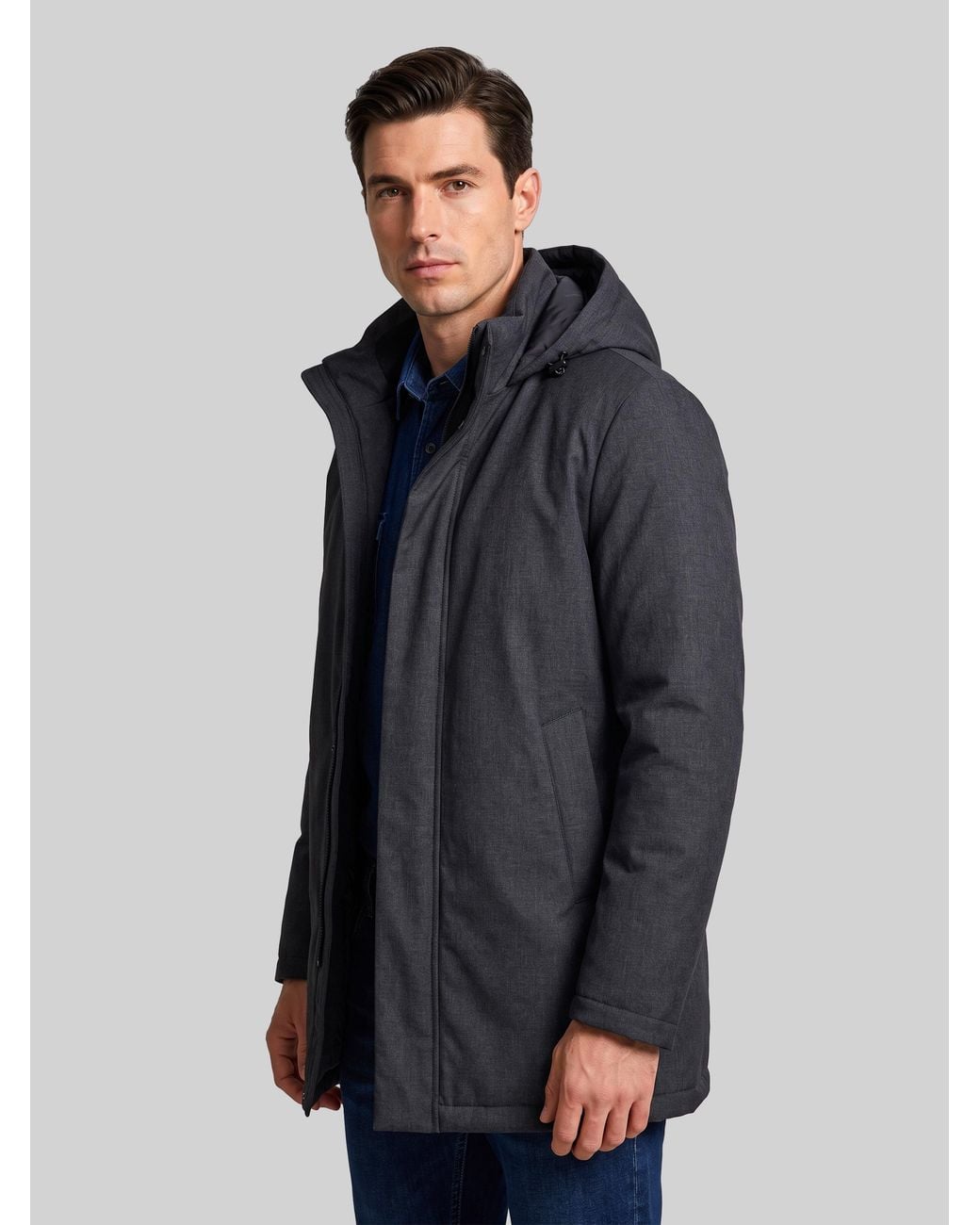 Herno Gray Waterproof Flannel Hooded Jacket for men