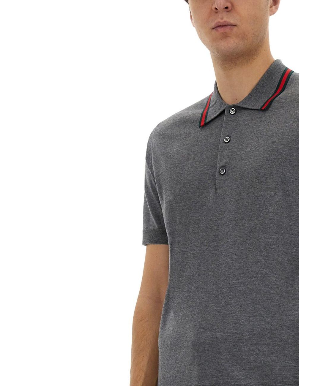 Gucci Gray Polo Shirt With Web Pattern for men