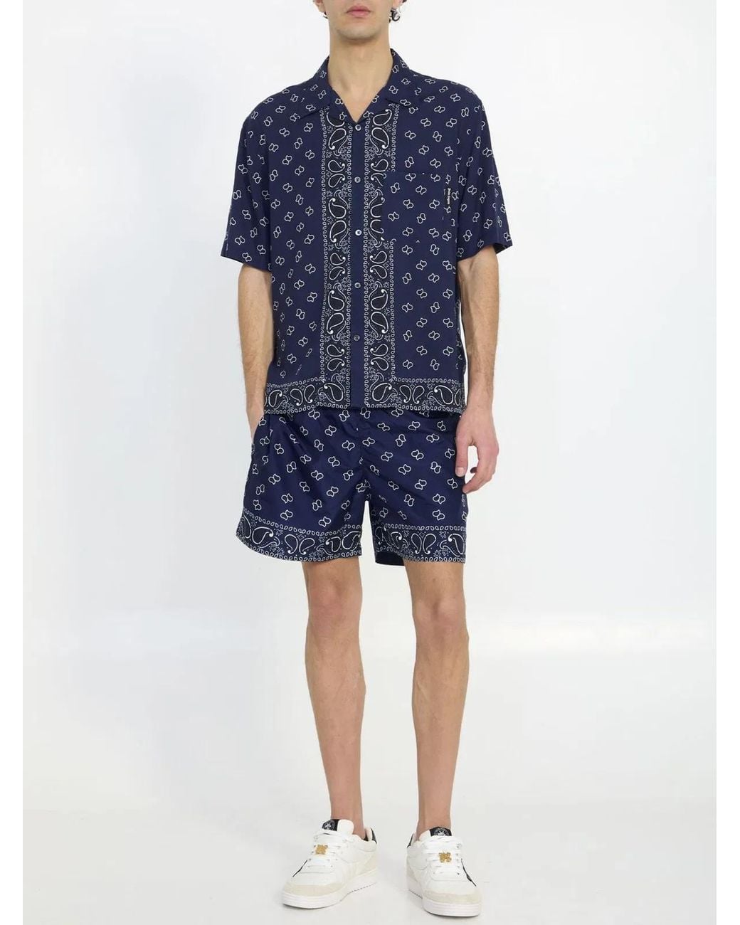 Palm Angels Blue Printed Short Sleeved Shirt for men