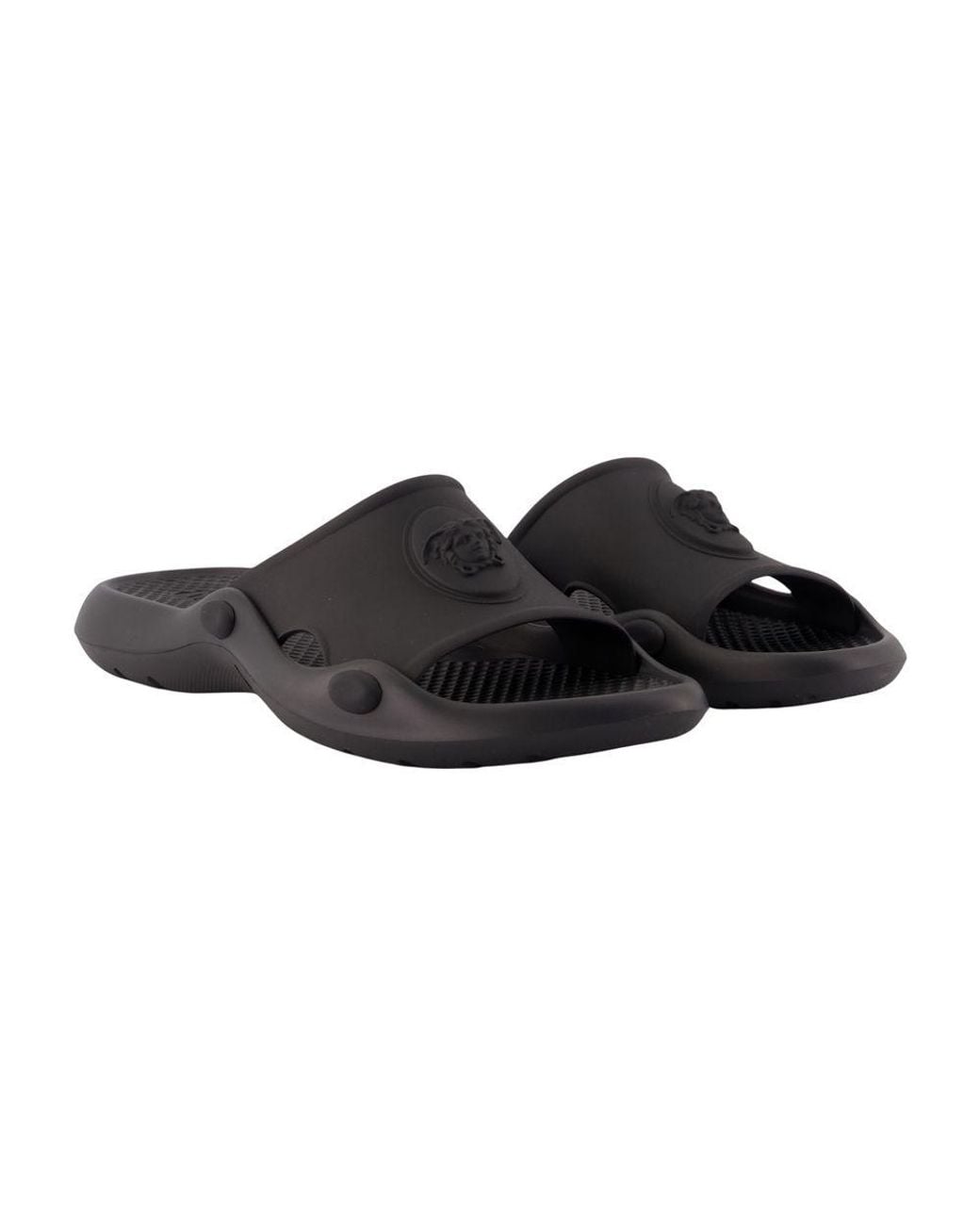 Versace Black Nettuno Rubber Slide for men